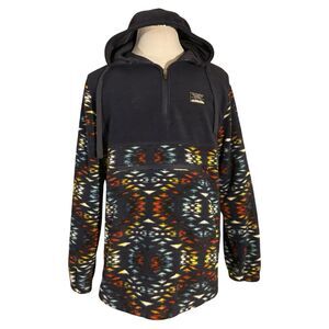 Massive Outdoor Fleece Hoodie Mens L Blue Aztec Tribal Pullover Sweatshirt